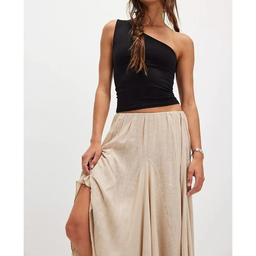 Free People Beige Boho Maxi Skirt